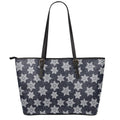 Blue And Silver Snowflake Pattern Print Leather Tote Bag With Zipper