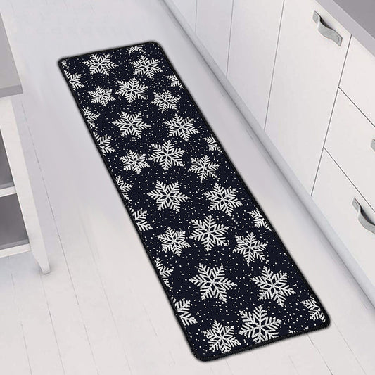 Blue And Silver Snowflake Pattern Print Long Kitchen Mat