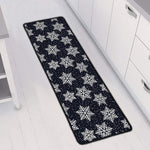 Blue And Silver Snowflake Pattern Print Long Kitchen Mat