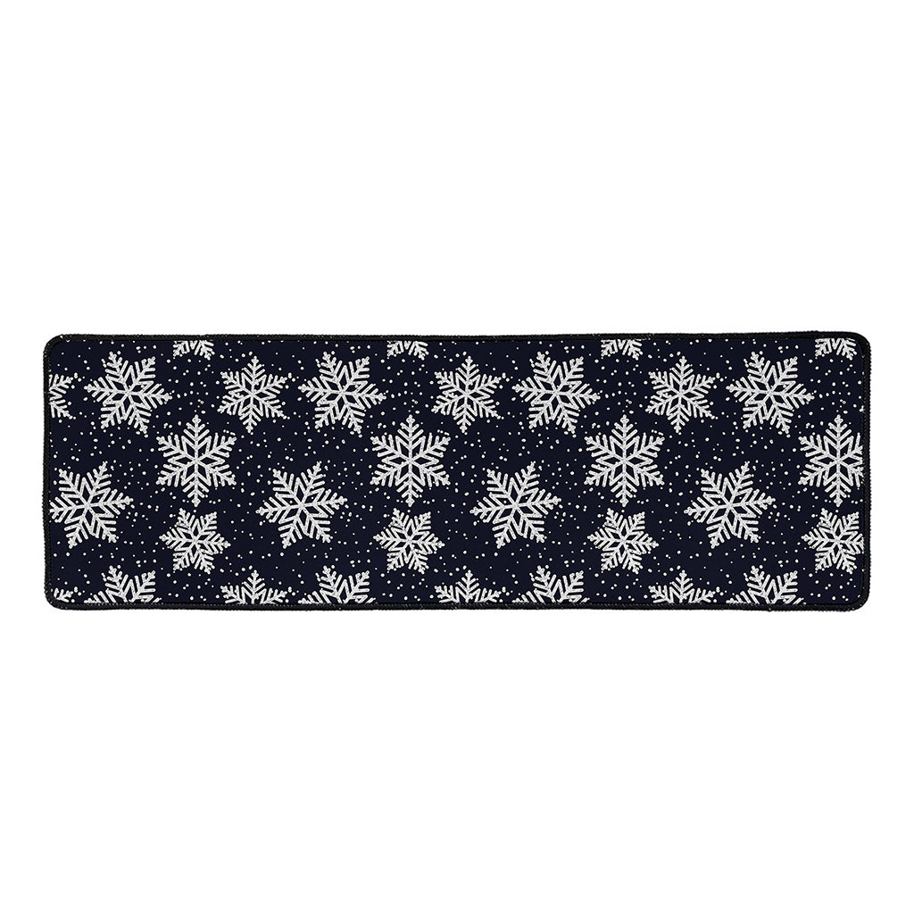 Blue And Silver Snowflake Pattern Print Long Kitchen Mat