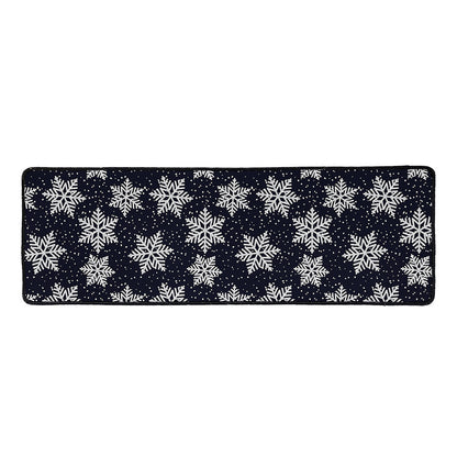 Blue And Silver Snowflake Pattern Print Long Kitchen Mat