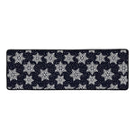 Blue And Silver Snowflake Pattern Print Long Kitchen Mat