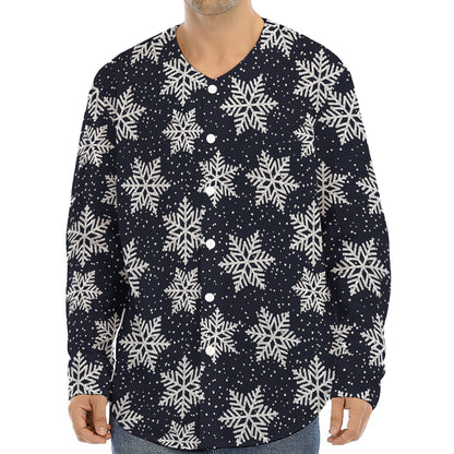 Blue And Silver Snowflake Pattern Print Long Sleeve Baseball Jersey