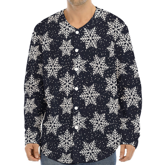 Blue And Silver Snowflake Pattern Print Long Sleeve Baseball Jersey