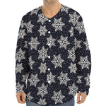 Blue And Silver Snowflake Pattern Print Long Sleeve Baseball Jersey