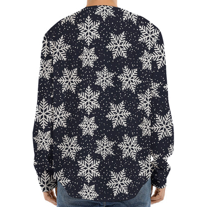 Blue And Silver Snowflake Pattern Print Long Sleeve Baseball Jersey