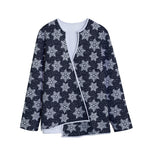 Blue And Silver Snowflake Pattern Print Long Sleeve Short Coat