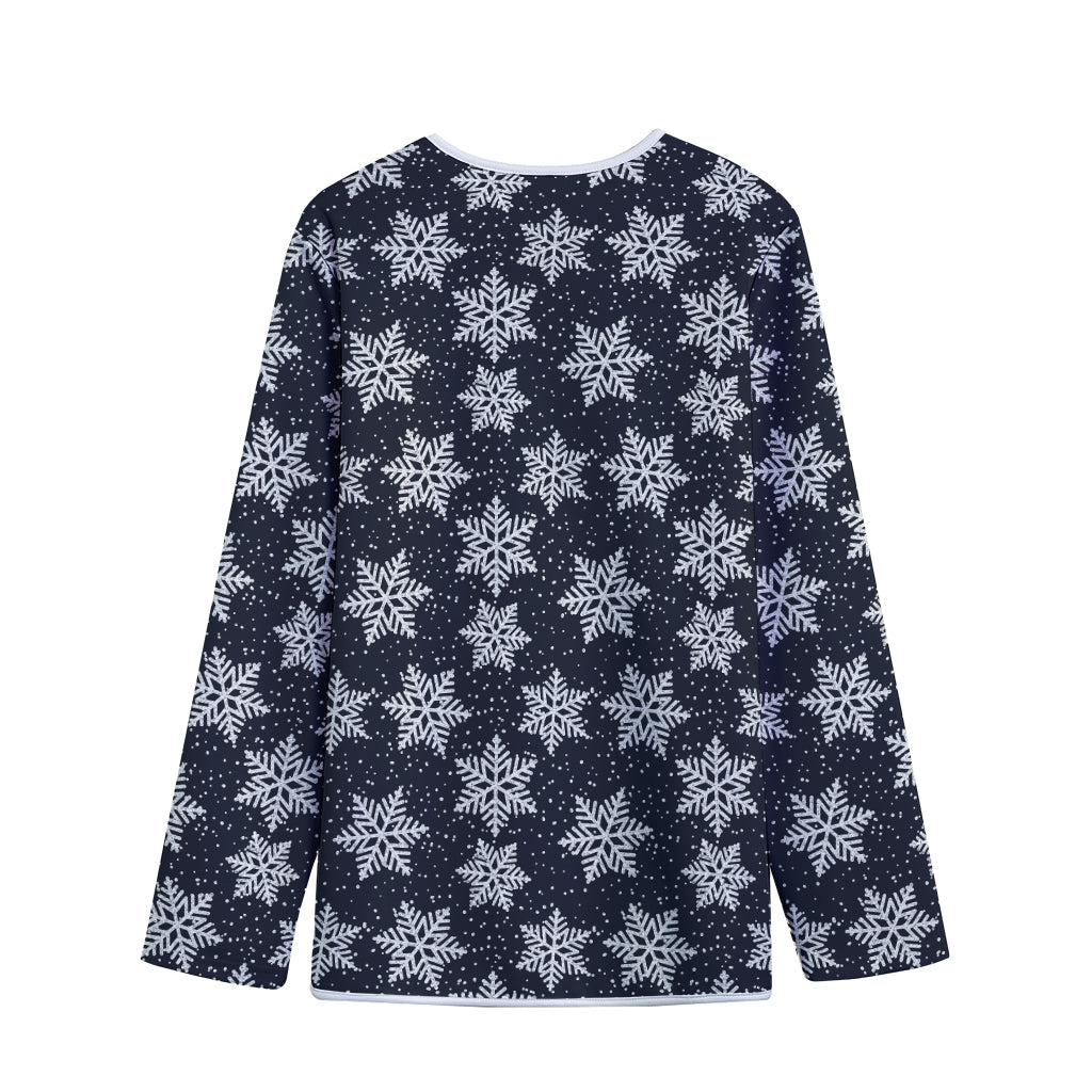 Blue And Silver Snowflake Pattern Print Long Sleeve Short Coat