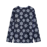 Blue And Silver Snowflake Pattern Print Long Sleeve Short Coat