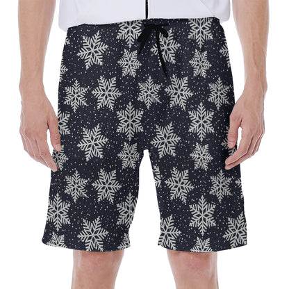 Blue And Silver Snowflake Pattern Print Men's Beach Shorts