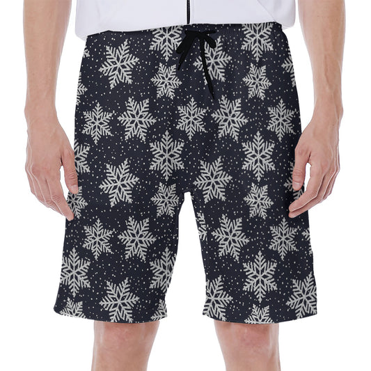 Blue And Silver Snowflake Pattern Print Men's Beach Shorts