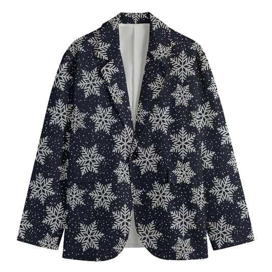 Blue And Silver Snowflake Pattern Print Men's Blazer