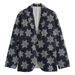 Blue And Silver Snowflake Pattern Print Men's Blazer