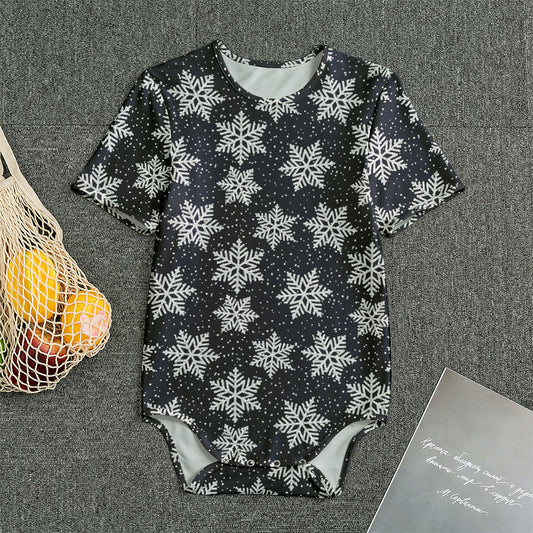 Blue And Silver Snowflake Pattern Print Men's Bodysuit
