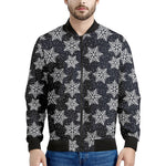 Blue And Silver Snowflake Pattern Print Men's Bomber Jacket