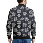Blue And Silver Snowflake Pattern Print Men's Bomber Jacket