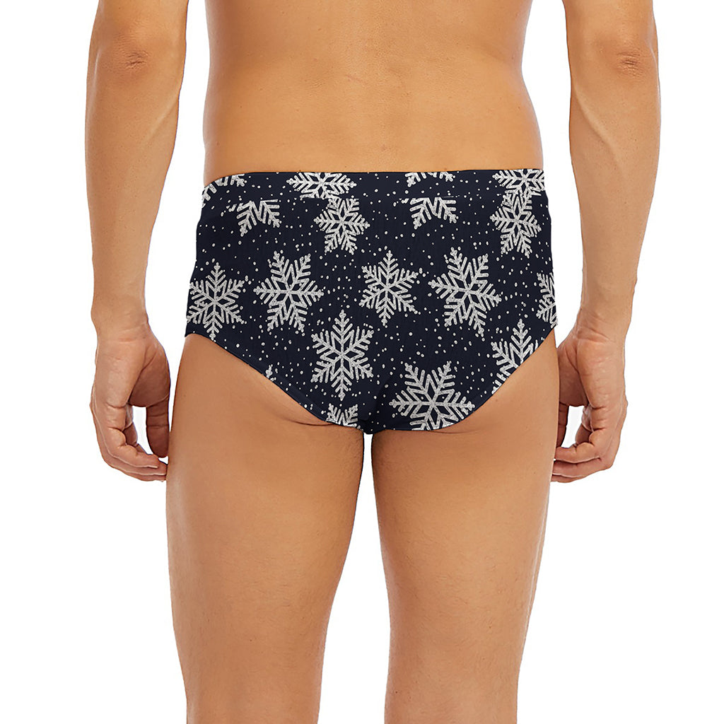 Blue And Silver Snowflake Pattern Print Men's Briefs