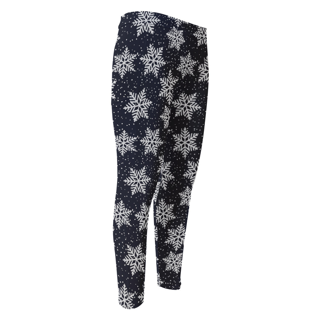 Blue And Silver Snowflake Pattern Print Men's Compression Pants