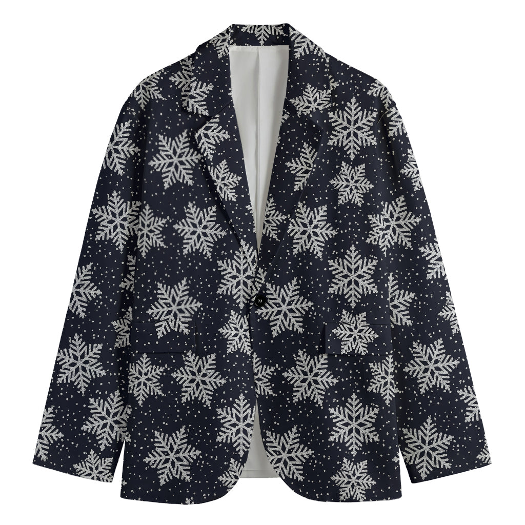 Blue And Silver Snowflake Pattern Print Men's Cotton Blazer
