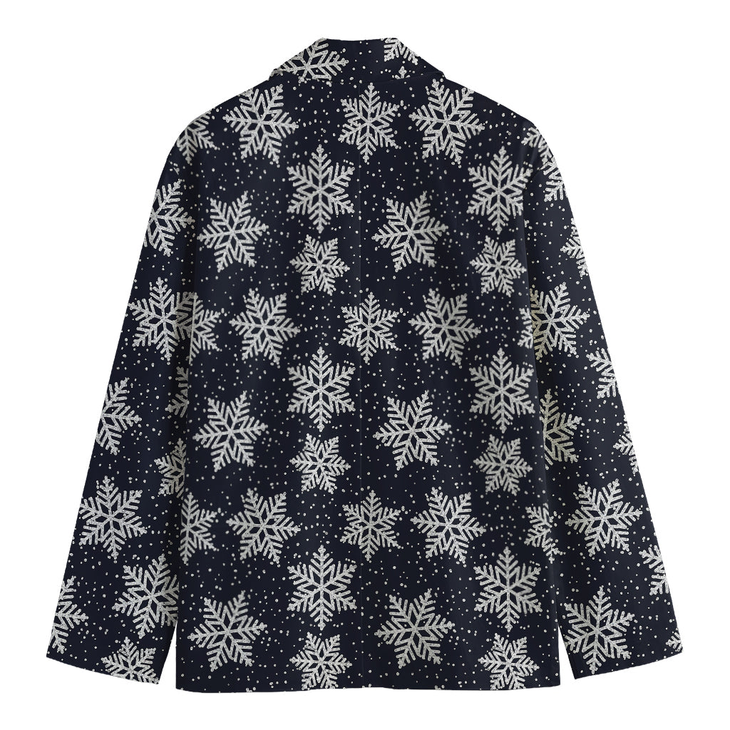 Blue And Silver Snowflake Pattern Print Men's Cotton Blazer