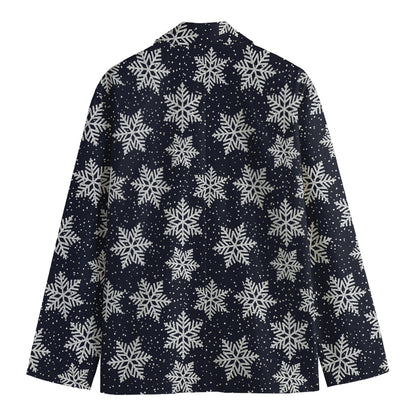 Blue And Silver Snowflake Pattern Print Men's Cotton Blazer