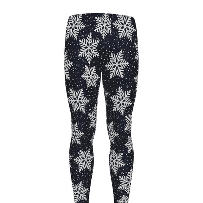 Blue And Silver Snowflake Pattern Print Men's leggings