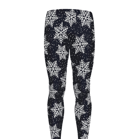 Blue And Silver Snowflake Pattern Print Men's leggings