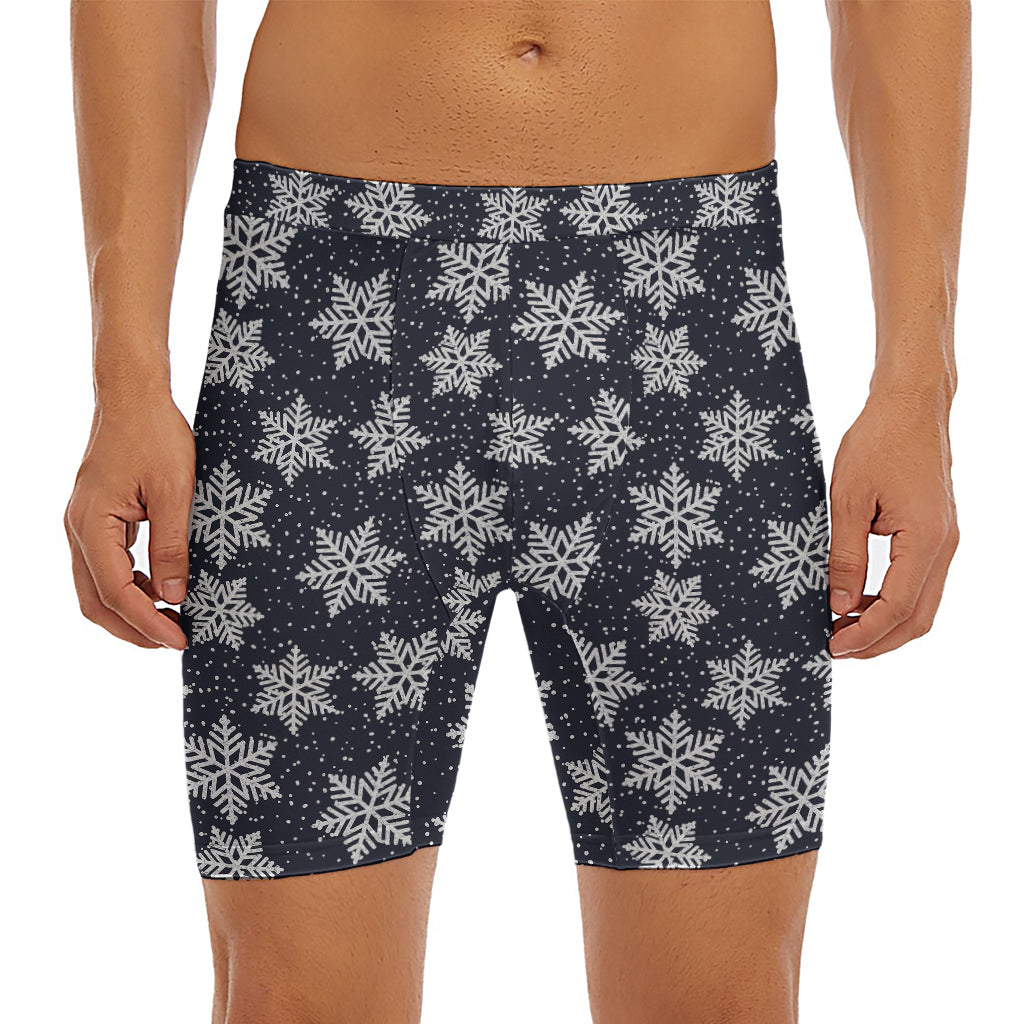 Blue And Silver Snowflake Pattern Print Men's Long Boxer Briefs