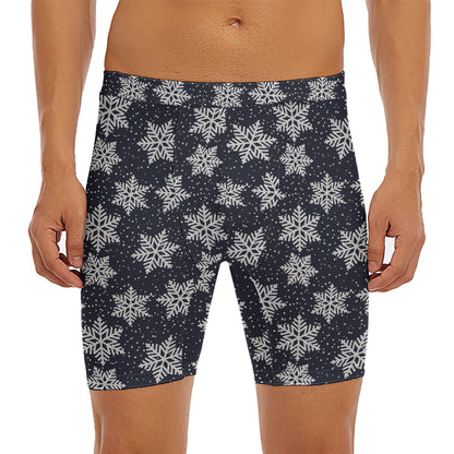 Blue And Silver Snowflake Pattern Print Men's Long Boxer Briefs
