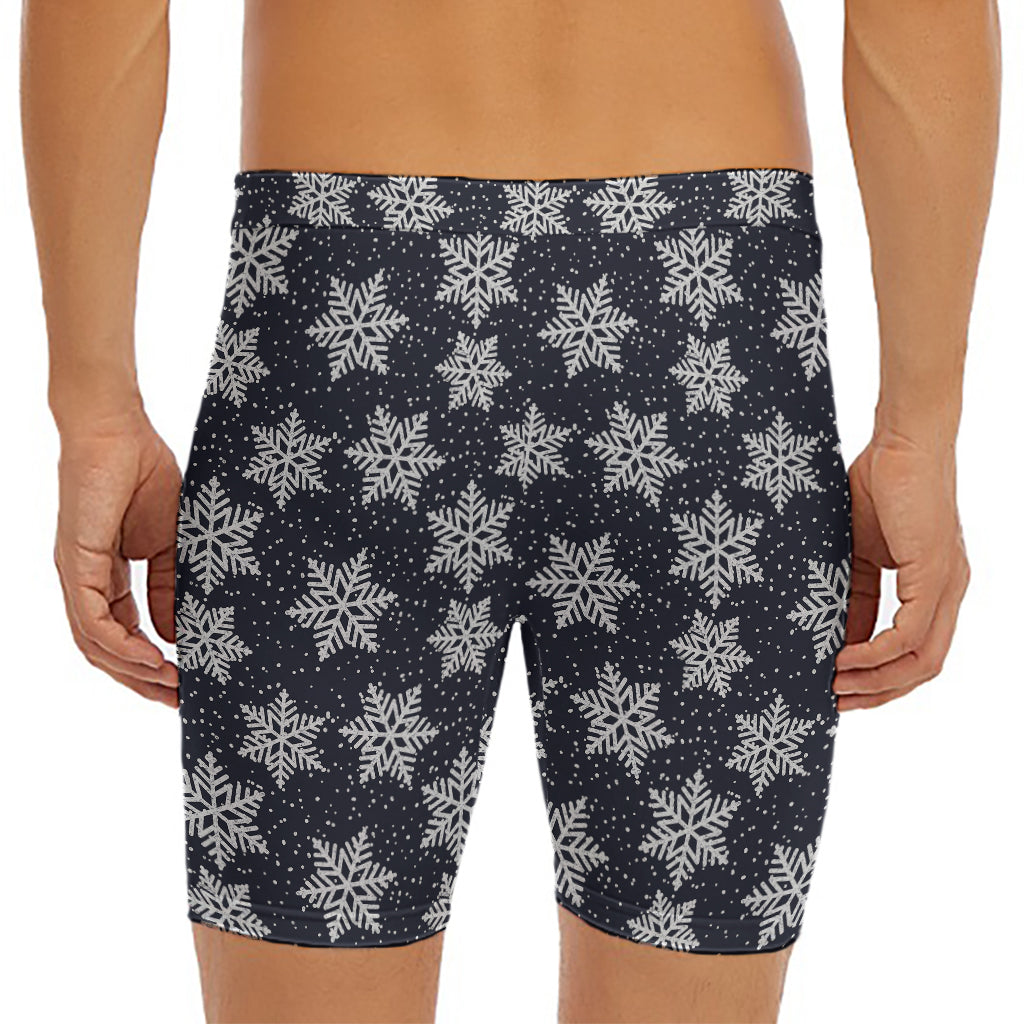 Blue And Silver Snowflake Pattern Print Men's Long Boxer Briefs
