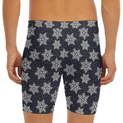 Blue And Silver Snowflake Pattern Print Men's Long Boxer Briefs