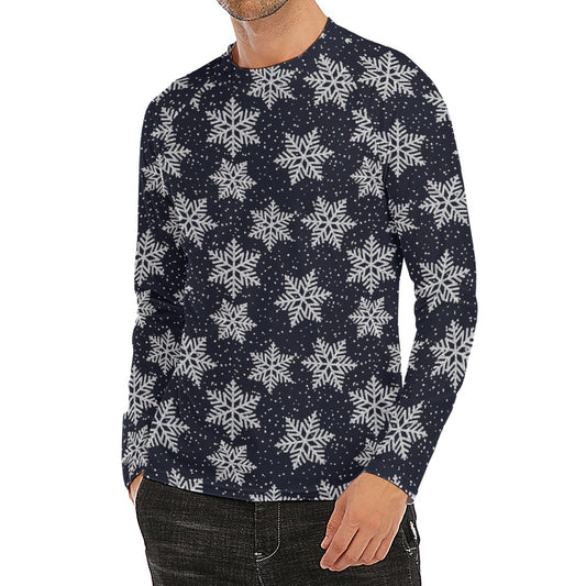 Blue And Silver Snowflake Pattern Print Men's Long Sleeve Rash Guard