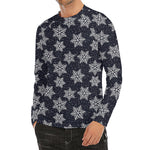 Blue And Silver Snowflake Pattern Print Men's Long Sleeve Rash Guard