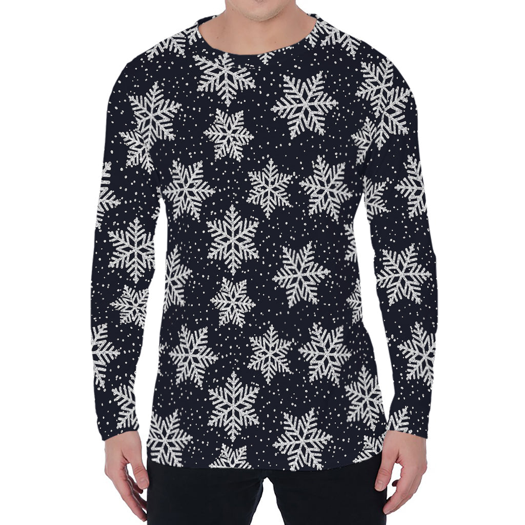 Blue And Silver Snowflake Pattern Print Men's Long Sleeve T-Shirt