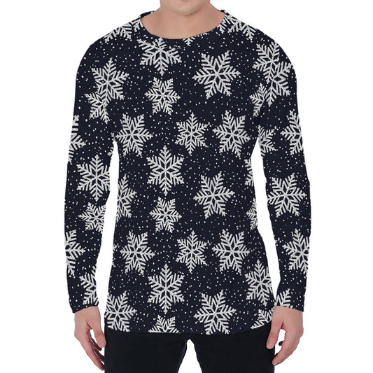 Blue And Silver Snowflake Pattern Print Men's Long Sleeve T-Shirt