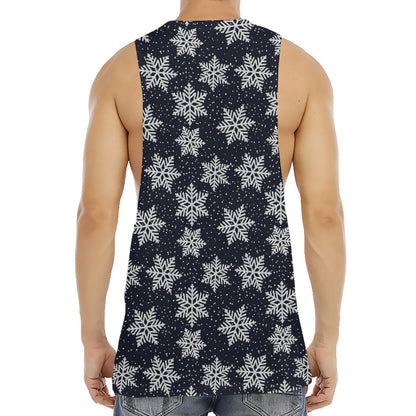 Blue And Silver Snowflake Pattern Print Men's Muscle Tank Top