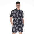 Blue And Silver Snowflake Pattern Print Men's Romper