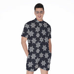 Blue And Silver Snowflake Pattern Print Men's Rompers