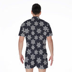 Blue And Silver Snowflake Pattern Print Men's Rompers