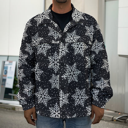 Blue And Silver Snowflake Pattern Print Men's Shirt Jacket