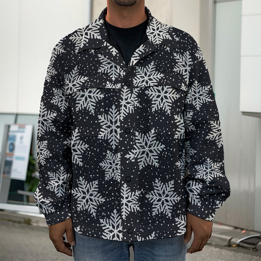 Blue And Silver Snowflake Pattern Print Men's Shirt Jacket