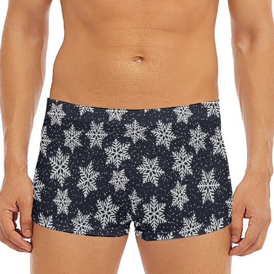 Blue And Silver Snowflake Pattern Print Men's Short Boxer Briefs