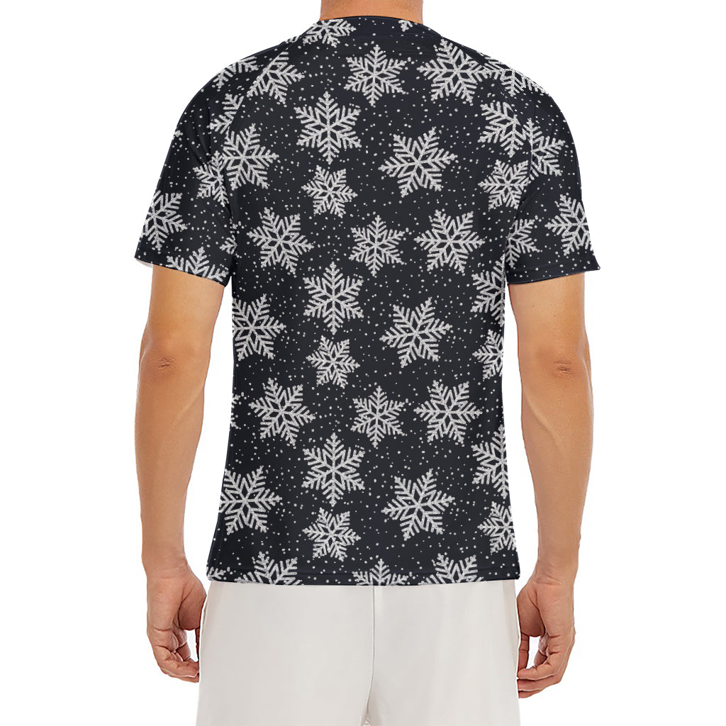 Blue And Silver Snowflake Pattern Print Men's Short Sleeve Rash Guard