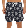 Blue And Silver Snowflake Pattern Print Men's Split Running Shorts