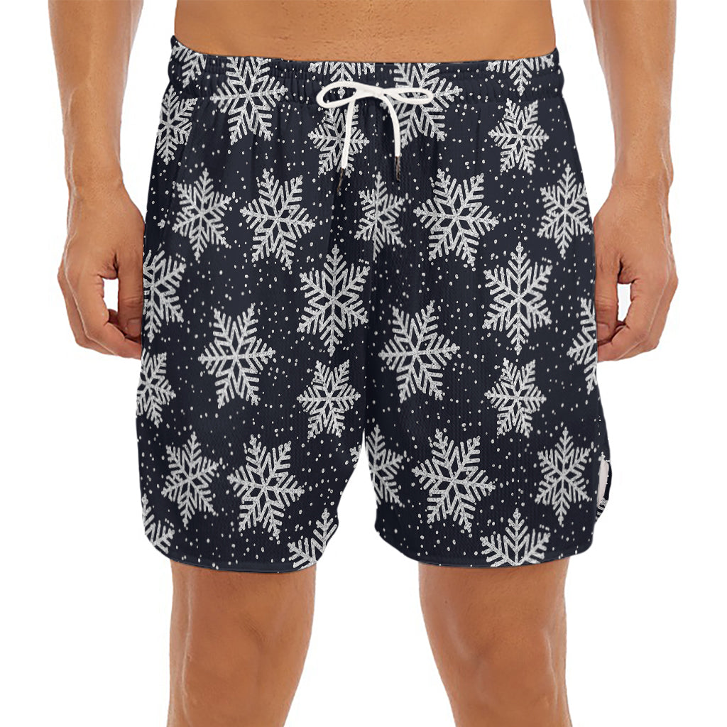 Blue And Silver Snowflake Pattern Print Men's Split Running Shorts