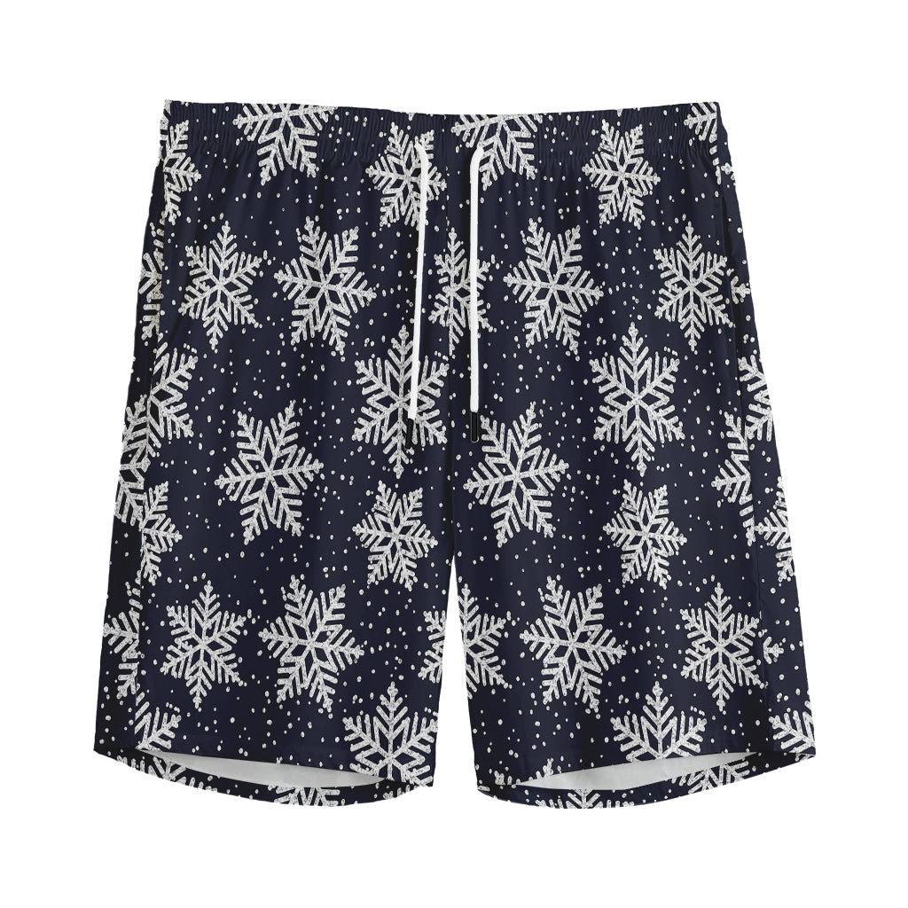 Blue And Silver Snowflake Pattern Print Men's Sports Shorts
