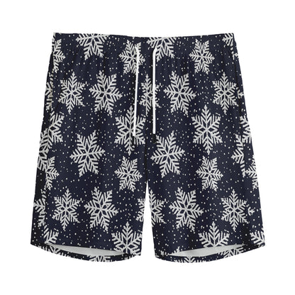Blue And Silver Snowflake Pattern Print Men's Sports Shorts