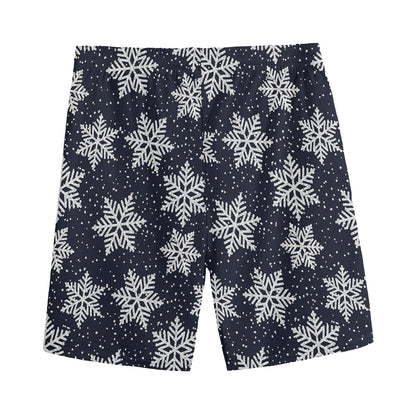 Blue And Silver Snowflake Pattern Print Men's Sports Shorts