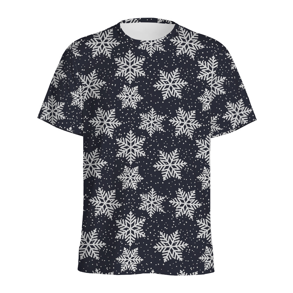 Blue And Silver Snowflake Pattern Print Men's Sports T-Shirt