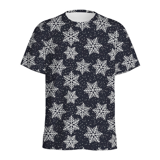 Blue And Silver Snowflake Pattern Print Men's Sports T-Shirt